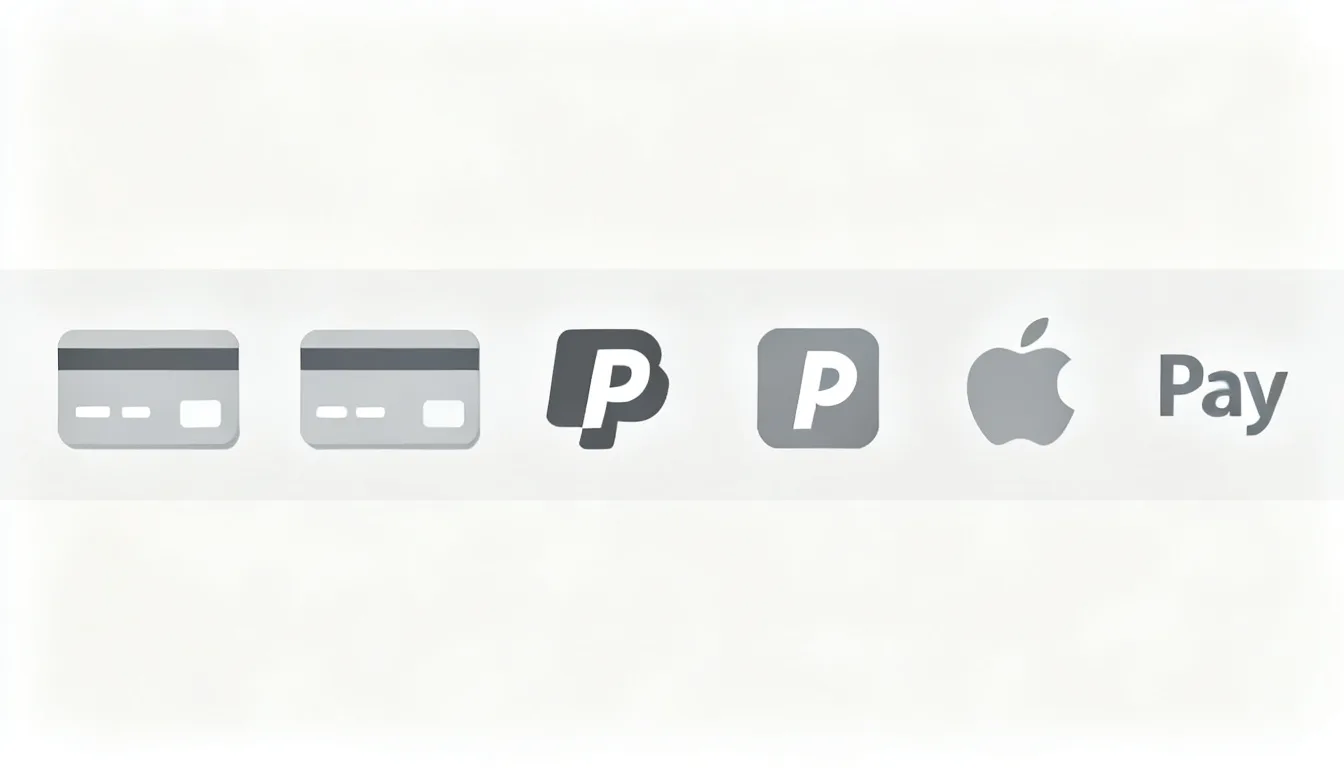Trusted payment method badges (Visa, Mastercard, PayPal, crypto, etc.)